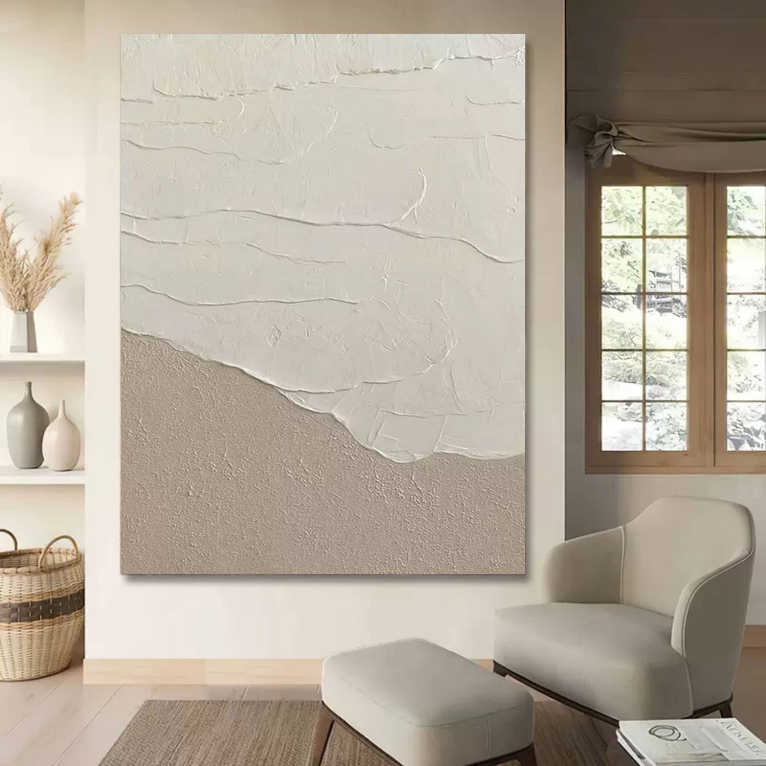 Large Gray 3D Abstract Painting Wabi-Sabi Wall Art Gray Minimalist Canvas Art Textured Wall Painting