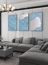 Blue 3D Abstract Canvas Painting Set of 3 Blue Textured Wall Art 3D Plaster Art living room decorative painting set of 3