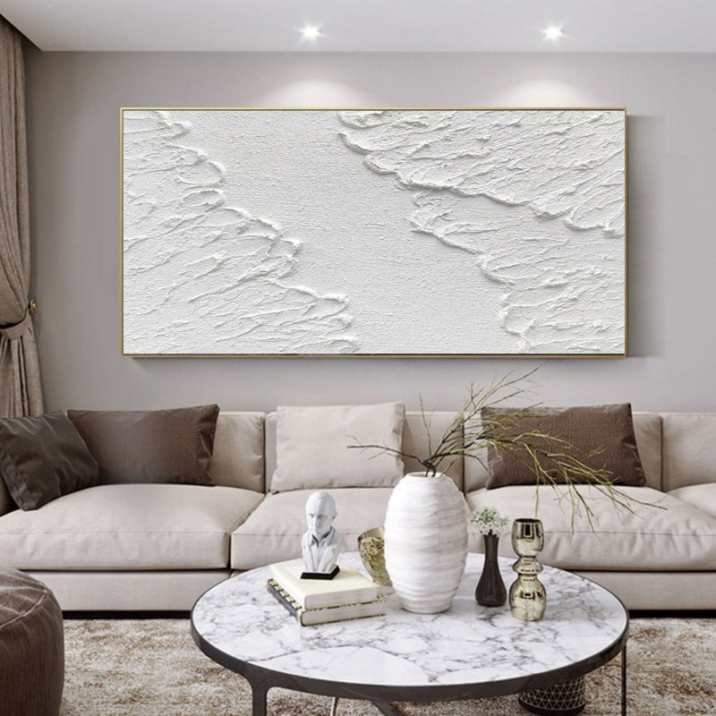 Large 3D White Abstract Art Minimalist Texture Wall Painting White Plaster Art On Canvas For Sale