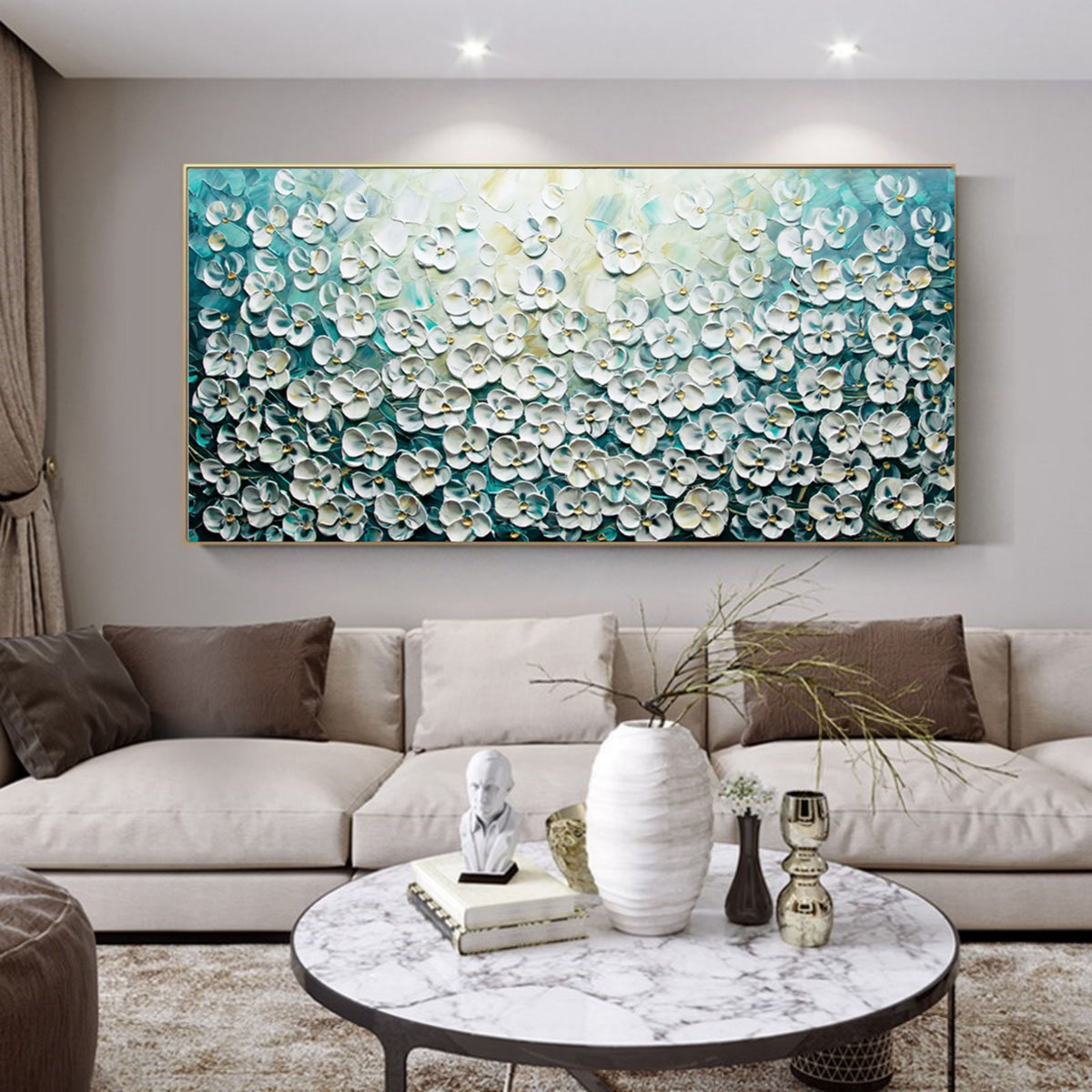 Panoramic 3D Flower Oil Painting Large Living Room Flower Textured Wall ...