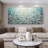Panoramic 3D Flower Oil Painting Large Living Room Flower Textured Wall Art Flower Plaster Art