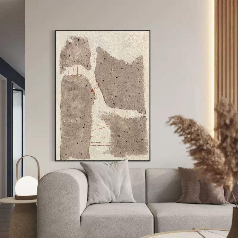 Beige and gray 3D minimalist painting Beige and gray textured abstract painting Wabi-sabi wall art