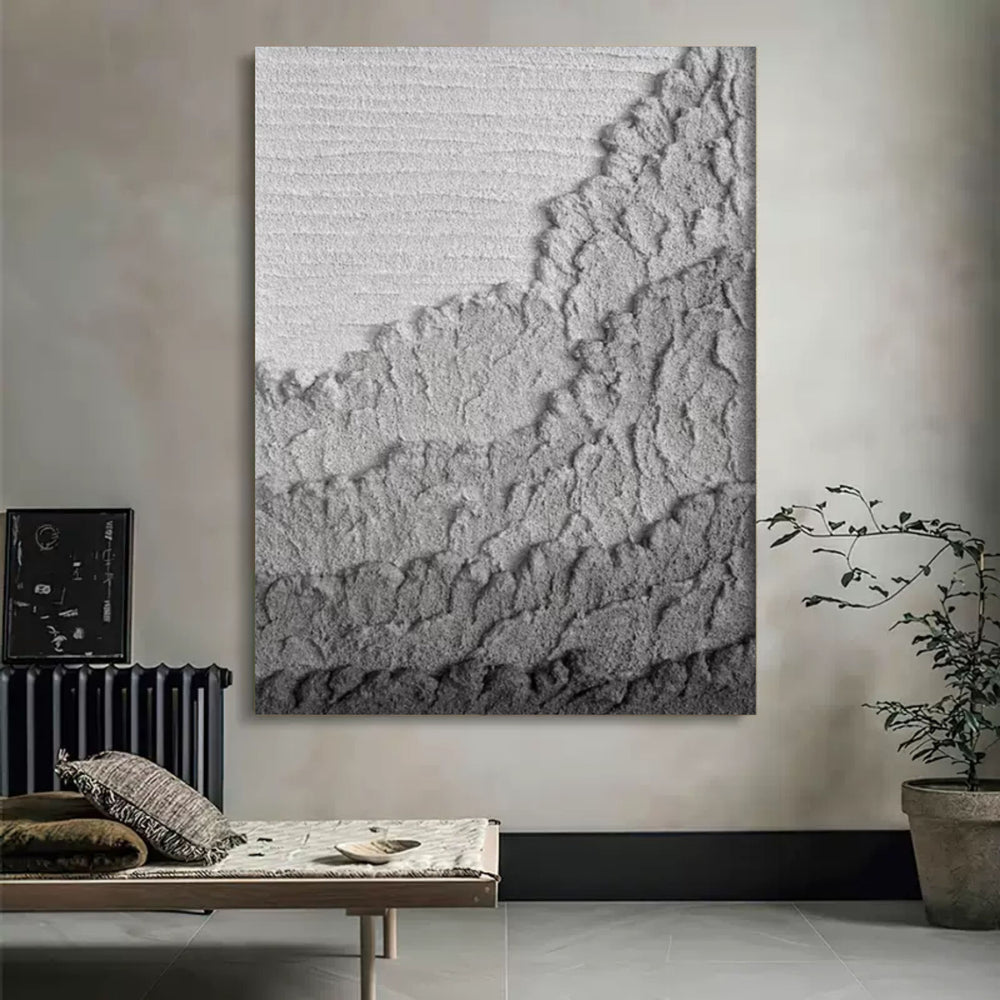 Large Gray 3D Abstract Canvas Painting 3D Plaster Art Wabi-Sabi Wall ...