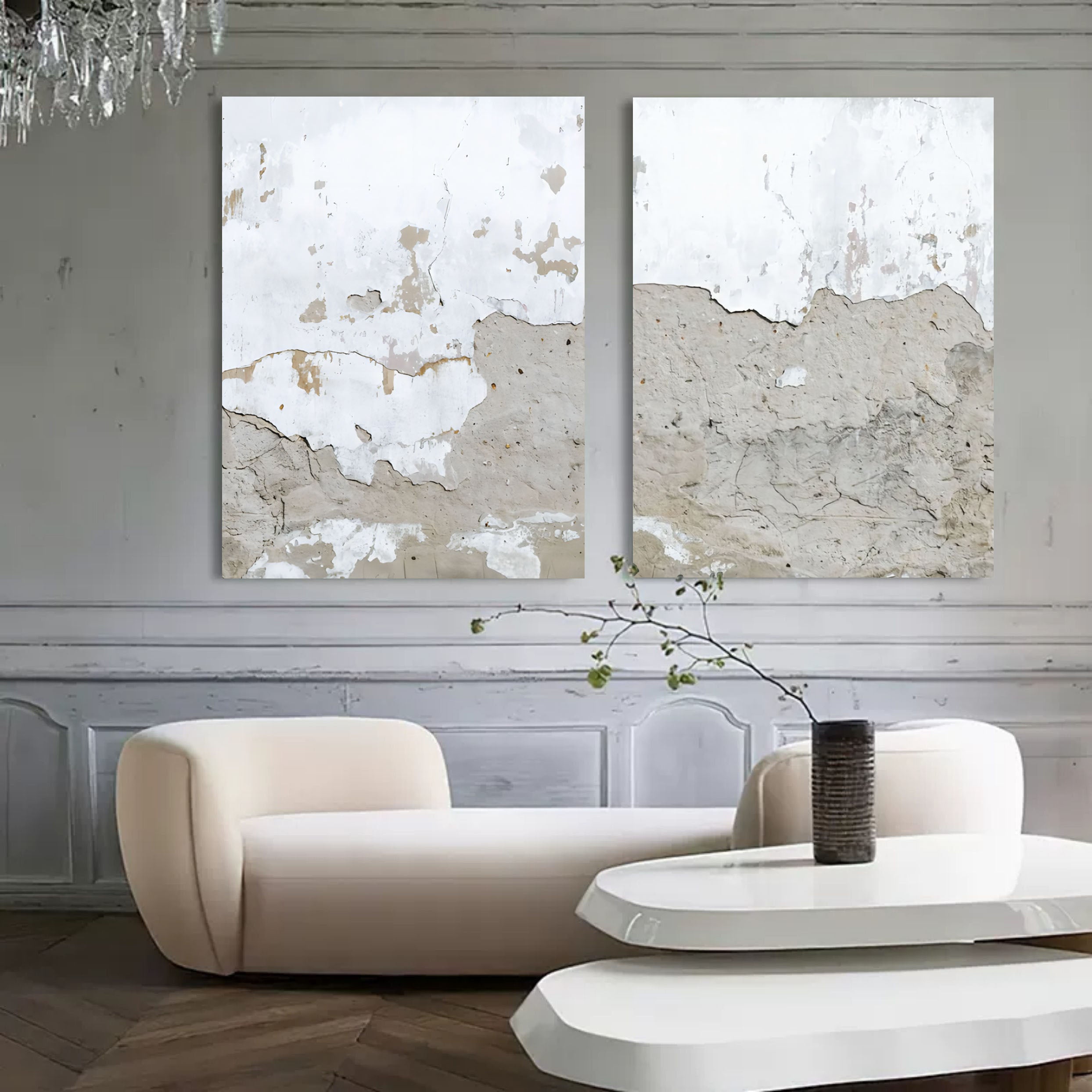 Gray and White 3D Abstract Art Wabi-Sabi Wall Decor Textured Wall Art Minimalist Painting Set of 2