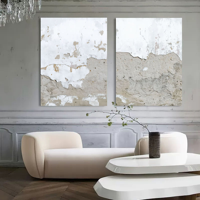 Gray and White 3D Abstract Art Wabi-Sabi Wall Decor Textured Wall Art Minimalist Painting Set of 2