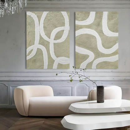 3D Brown and White Minimalist Art Canvas Set of 2 Wabi-Sabi Art Brown and White Texture Art Painting