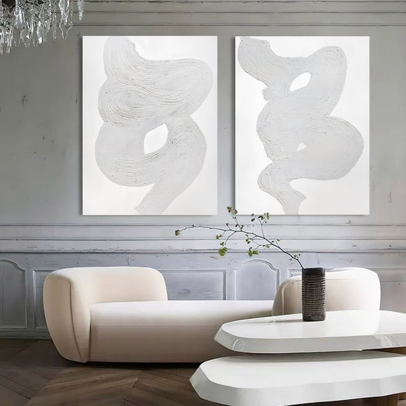 Large Gray and White 3D Abstract Art Wabiabi Wall Art Textured Wall Art Minimalist Painting Set of 2