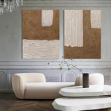 Brown and Beige 3D Abstract Painting Set of 2 Wabi-Sabi Wall Decor Painting Set of 2 Minimalist Painting Set of 2