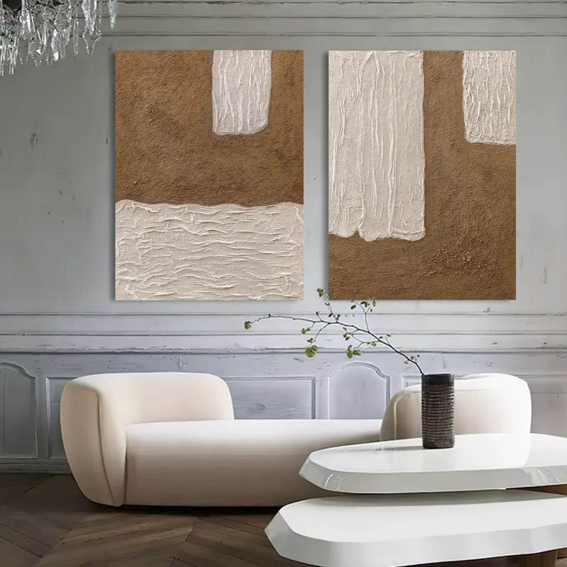 Brown and Beige 3D Abstract Painting Set of 2 Wabi-Sabi Wall Decor Painting Set of 2 Minimalist Painting Set of 2