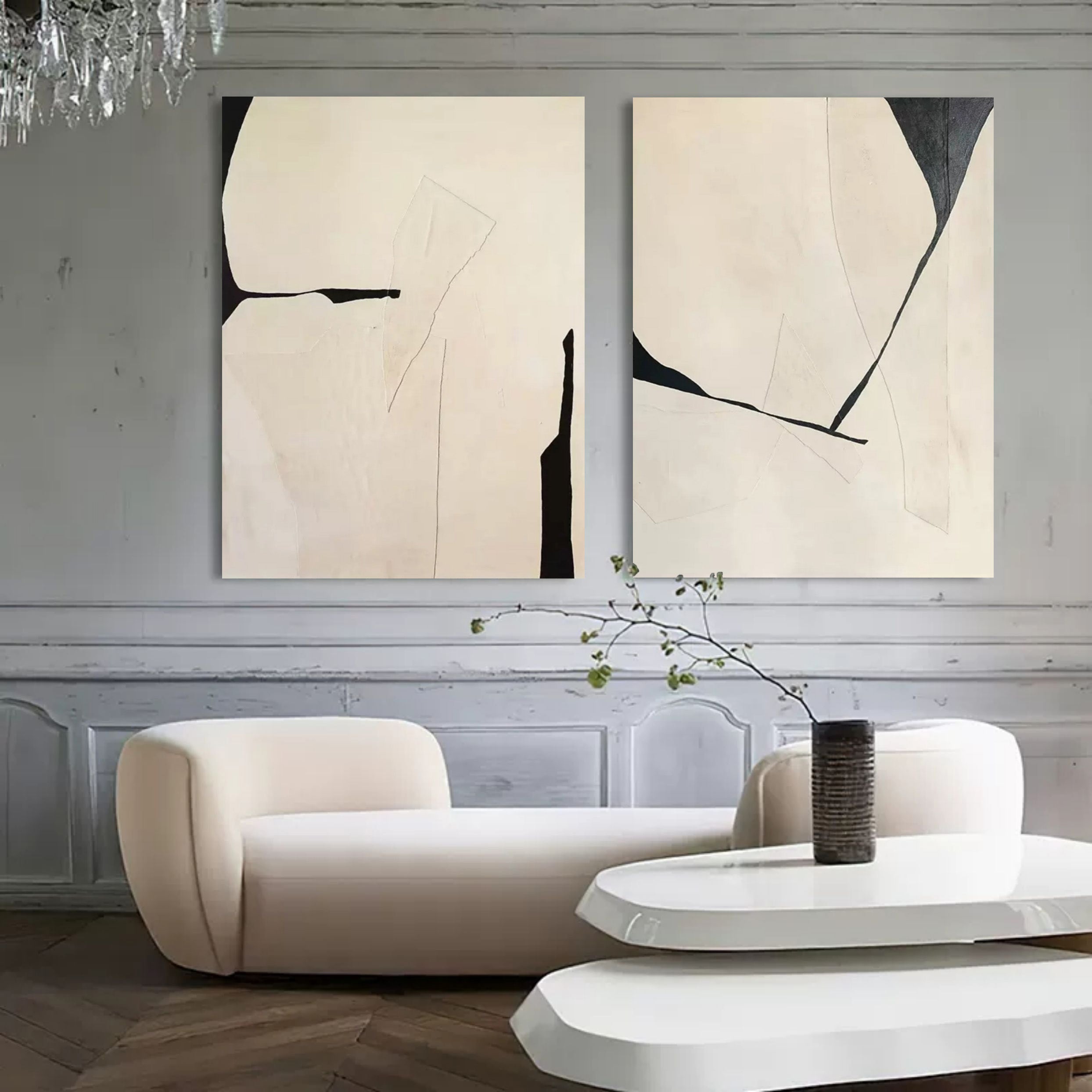 3D Beige Abstract Oil Painting Set of 2 Beige Textured Art Abstract Canvas Wabi-Sabi Wall Art Set of 2