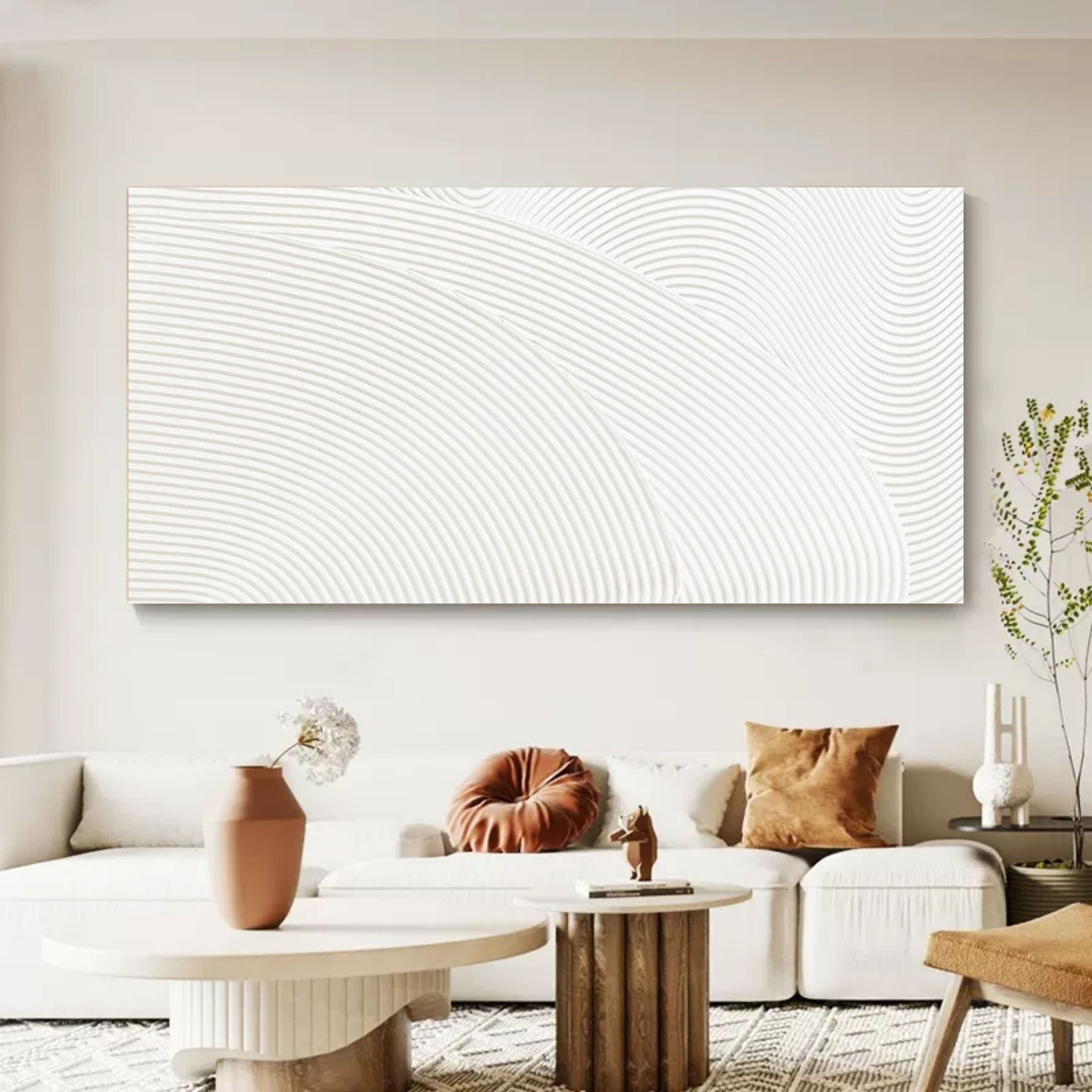 Oversized White 3D Abstract Art Plaster Wall Art 3D Textured Wall Art
