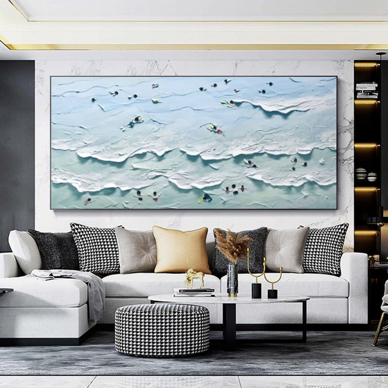 Large Blue Sea 3D Painting Sea Swimming 3D Landscape Canvas Painting Blue Sea 3D Texture Wall Art