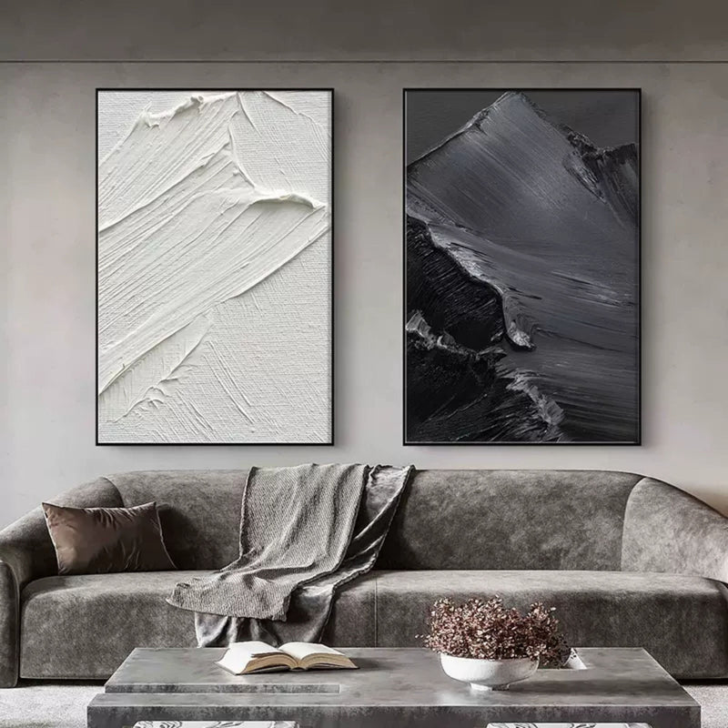 Black and White Abstract Painting Set of 2 Black and White Texture Wall Art Set of 2 Living Room Decorative Painting Set of 2