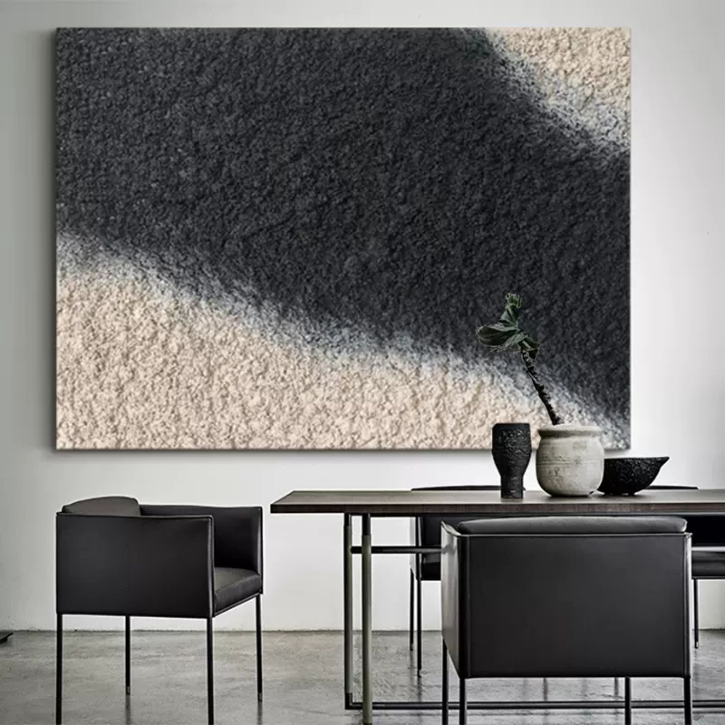 Large Black 3D Abstract Art Large Black 3D Minimalist Abstract Painting Black Textured Wall Art