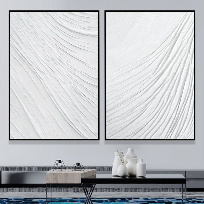 white 3d plaster abstract art on canvas set of 2 plaster wall art White texture wall painting set of 2