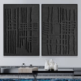 Black 3D Minimalist Abstract Canvas Art Set of 2 Textured Wall Art Black Minimalist Painting Set of 2