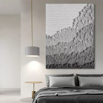 Large Gray 3D Abstract Canvas Painting 3D Plaster Art Wabi-Sabi Wall Art Gray Heavy Acrylic Painting