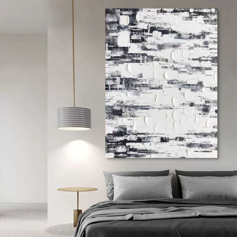 White And Gray 3D Abstract Art Wabi-Sabi Wall Art Minimalist Canvas Art 3D Textured Wall Painting