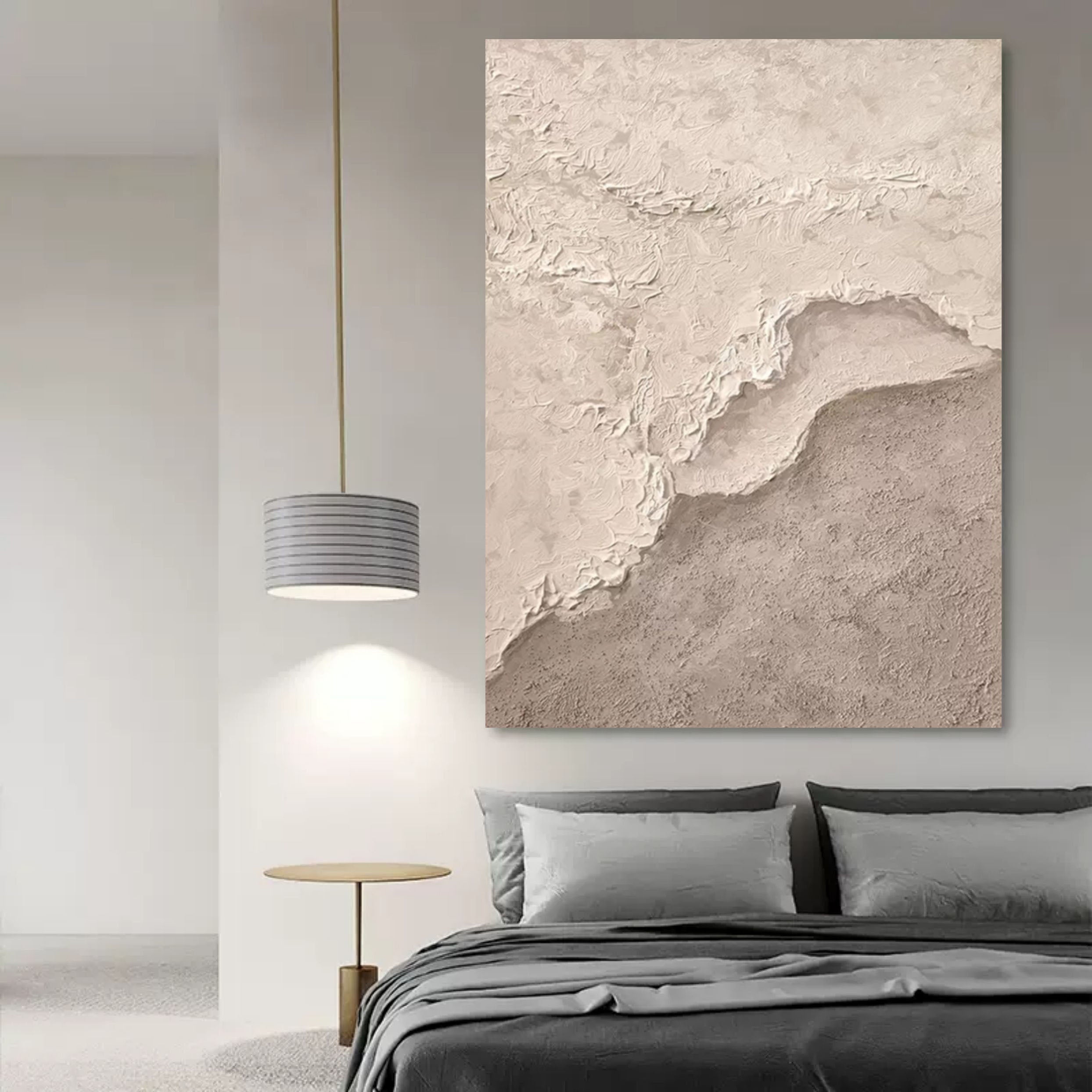 Beige and Gray 3D Abstract Painting 3D Plaster Art WabiSabi Wall Art Heavy Textured Acrylic Painting