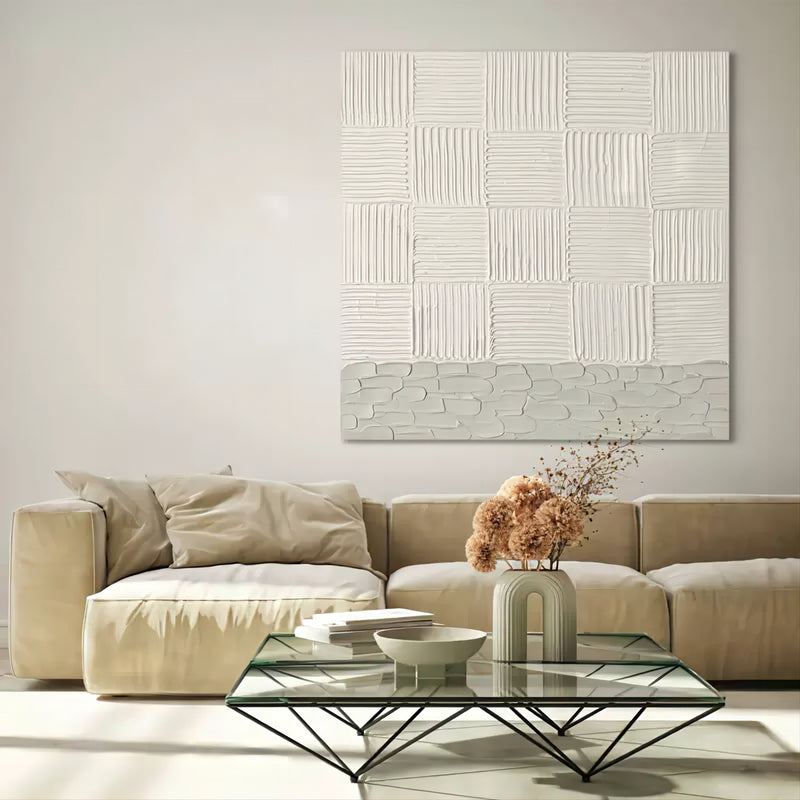 White 3D Textured Wall Art White Plaster 3D Abstract Painting White 3D Minimalist Canvas Art