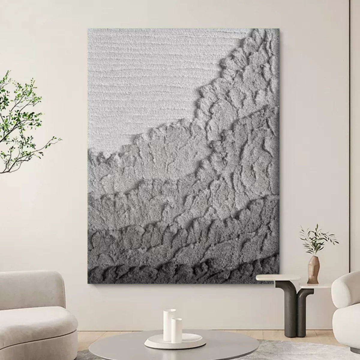 Large Gray 3D Abstract Canvas Painting 3D Plaster Art Wabi-Sabi Wall ...