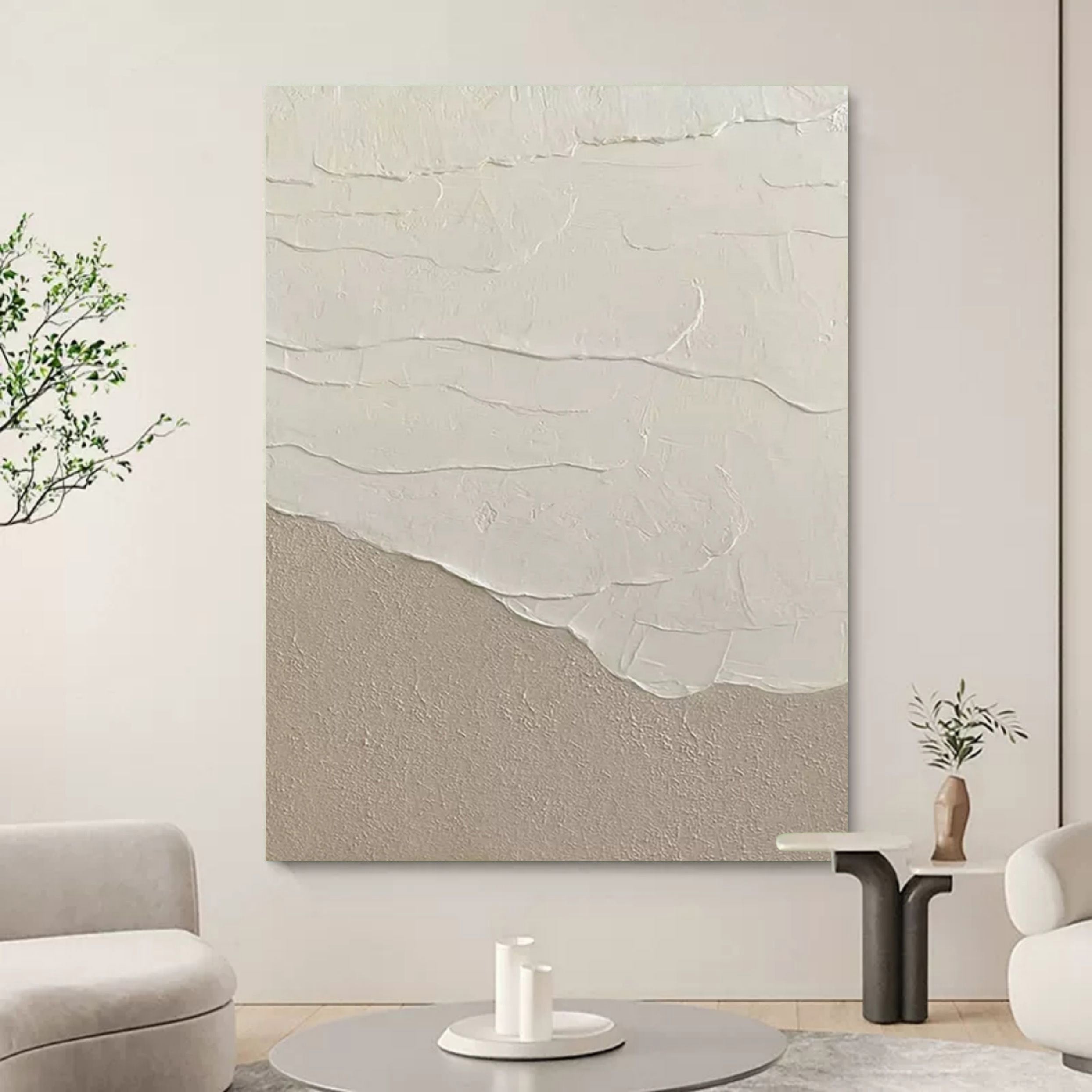 Large Gray 3D Abstract Painting Wabi-Sabi Wall Art Gray Minimalist Canvas Art Textured Wall Painting