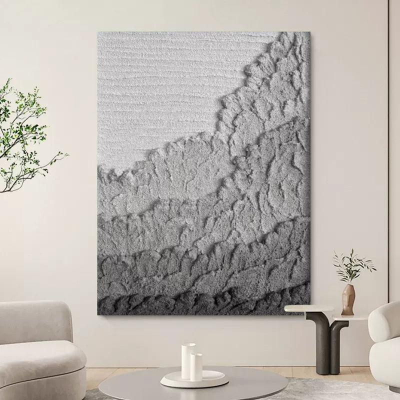 Large Gray 3D Abstract Canvas Painting 3D Plaster Art Wabi-Sabi Wall Art Gray Heavy Acrylic Painting