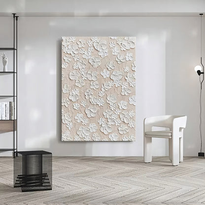 White Flower 3D Plaster Art 3D Flower Textured Acrylic Painting White Flower Plaster Wall Art