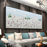 Large Snow Mountain Skier 3D Canvas Painting Snow Mountain Landscape Texture Wall Art Snow Painting