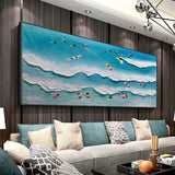 Large Blue Sea 3D Painting Seaside Swimming 3D Landscape Art on Canvas Blue Sea Texture Wall Art