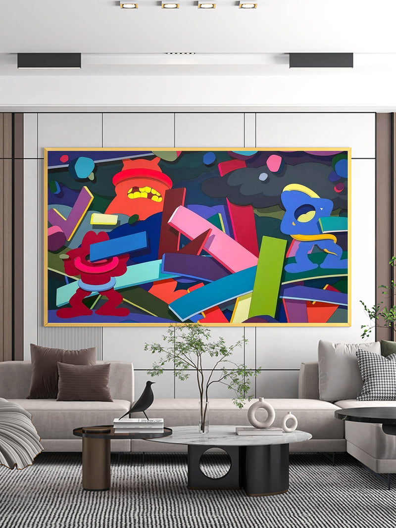 Large colorful pop paintings Large pop wall art Large Kaws artwork Kaws cartoon paintings