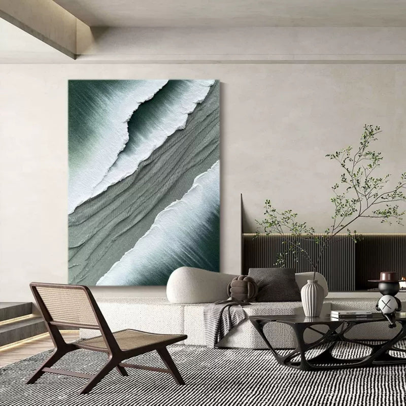 Large 3D Plaster Abstract Art White and Green 3D Abstract Painting White and Green Textured Wall Art