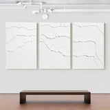 Large White 3D Abstract Art Textured Wall Art Plaster Wall Art Minimalist Canvas Painting Set of 3