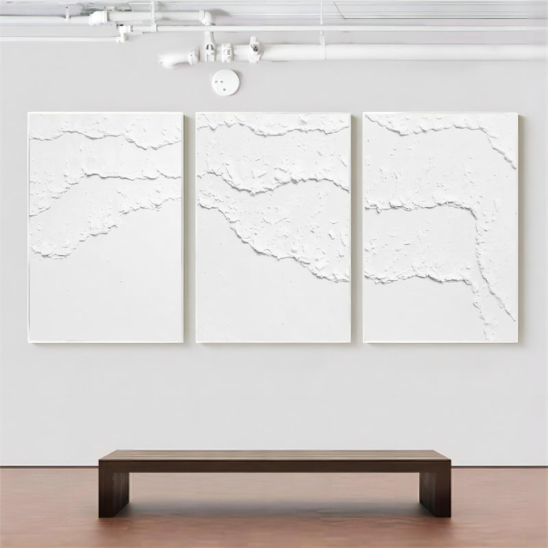 White Abstract Wall Art White Textured Wall Art Set of 3 White Wall Art  White Painting White 3d Wall Art Set of 3 White Textured Painting 