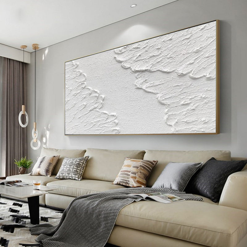 Large 3D White Abstract Art Minimalist Texture Wall Painting White Plaster Art On Canvas For Sale