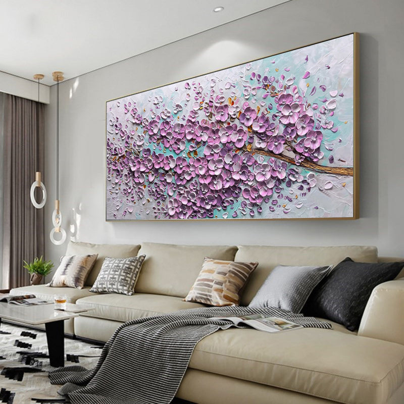 Large Pink 3D Flowers Oil Painting Panoramic Textured Flowers Wall Art Flowers Plaster Art Flowers Canvas Art