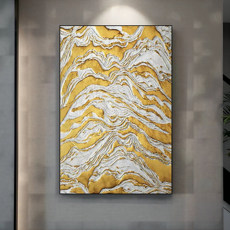 Gold and White Abstract Oil Painting Gold 3D Textured Acrylic Canvas Art Luxury House Decoration Painting