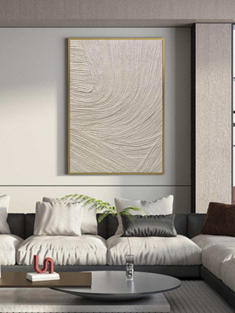 White plaster abstract art White 3D minimalist abstract painting Plaster painting on canvas 