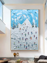 Skier Painting Snow Mountain Skier 3D Landscape Painting Snow Landscape Painting 3D Plaster Art