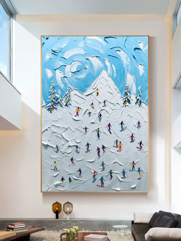 Skier Painting Snow Mountain Skier 3D Landscape Painting Snow Landscape Painting 3D Plaster Art