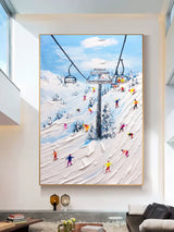 Skier Painting Snow Mountain Skiing 3D Landscape Painting Snow Landscape Painting 3D Plaster Art