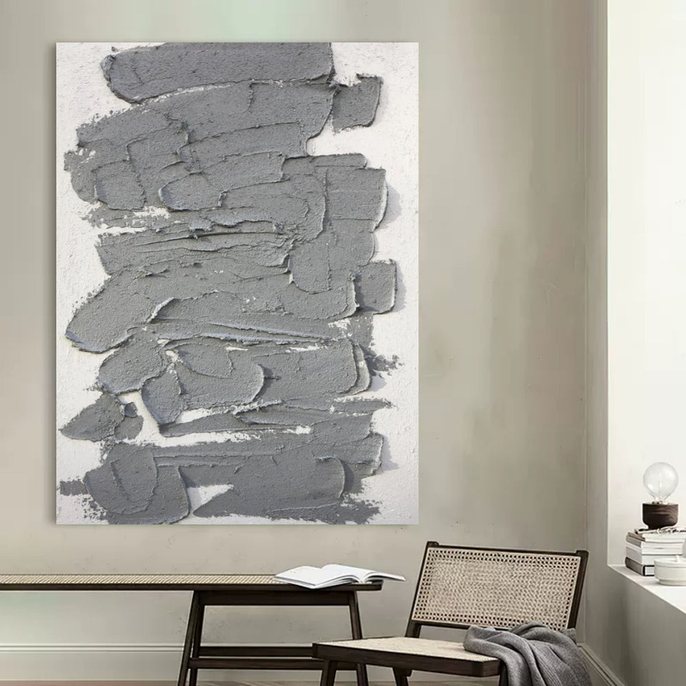 Large Gray 3D Abstract Canvas Art 3D Plaster Art Wabi-Sabi Wall Art ...