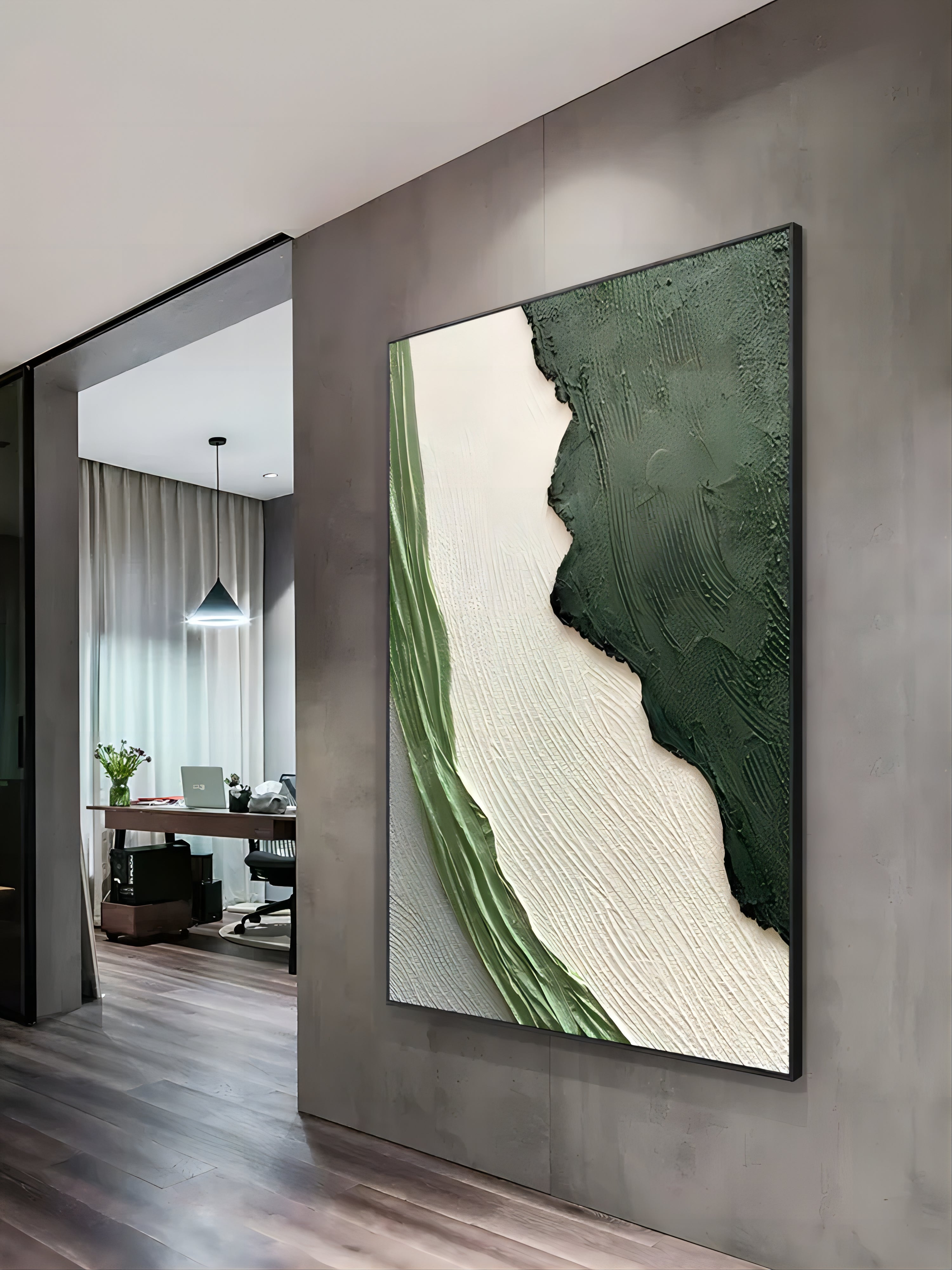 Green Plaster Abstract Art 3D Green Minimalist Abstract Canvas Art Green Textured Acrylic Painting