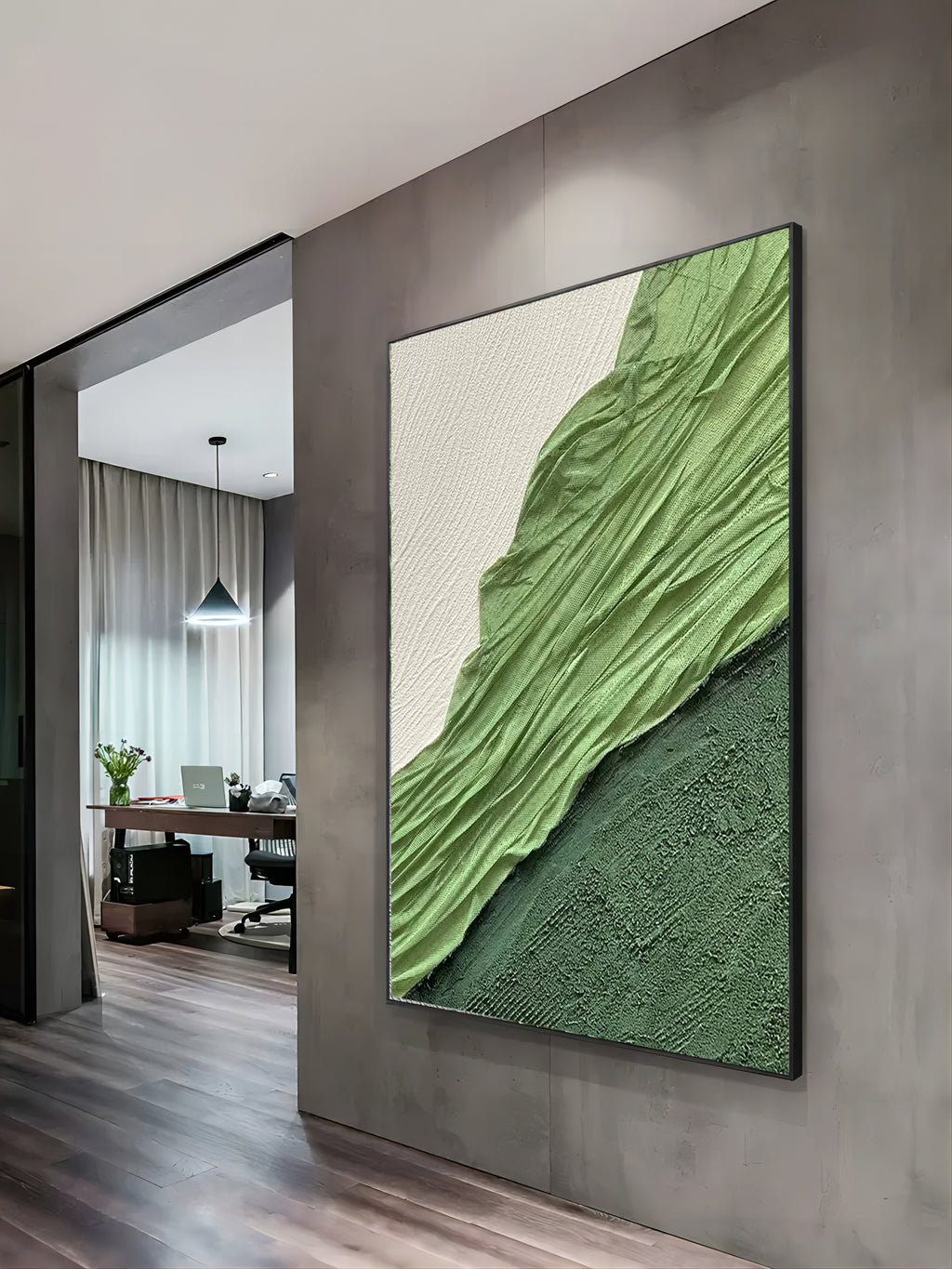 Green Abstract Art on Canvas Green Minimalist Abstract Painting 3D