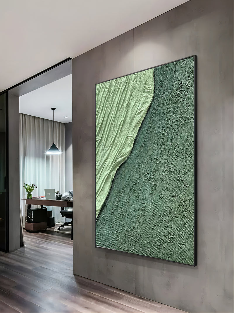 Green 3D Minimalist Abstract Painting 3D Plaster Art Green 3D Textured Abstract Wall Art on Canvas