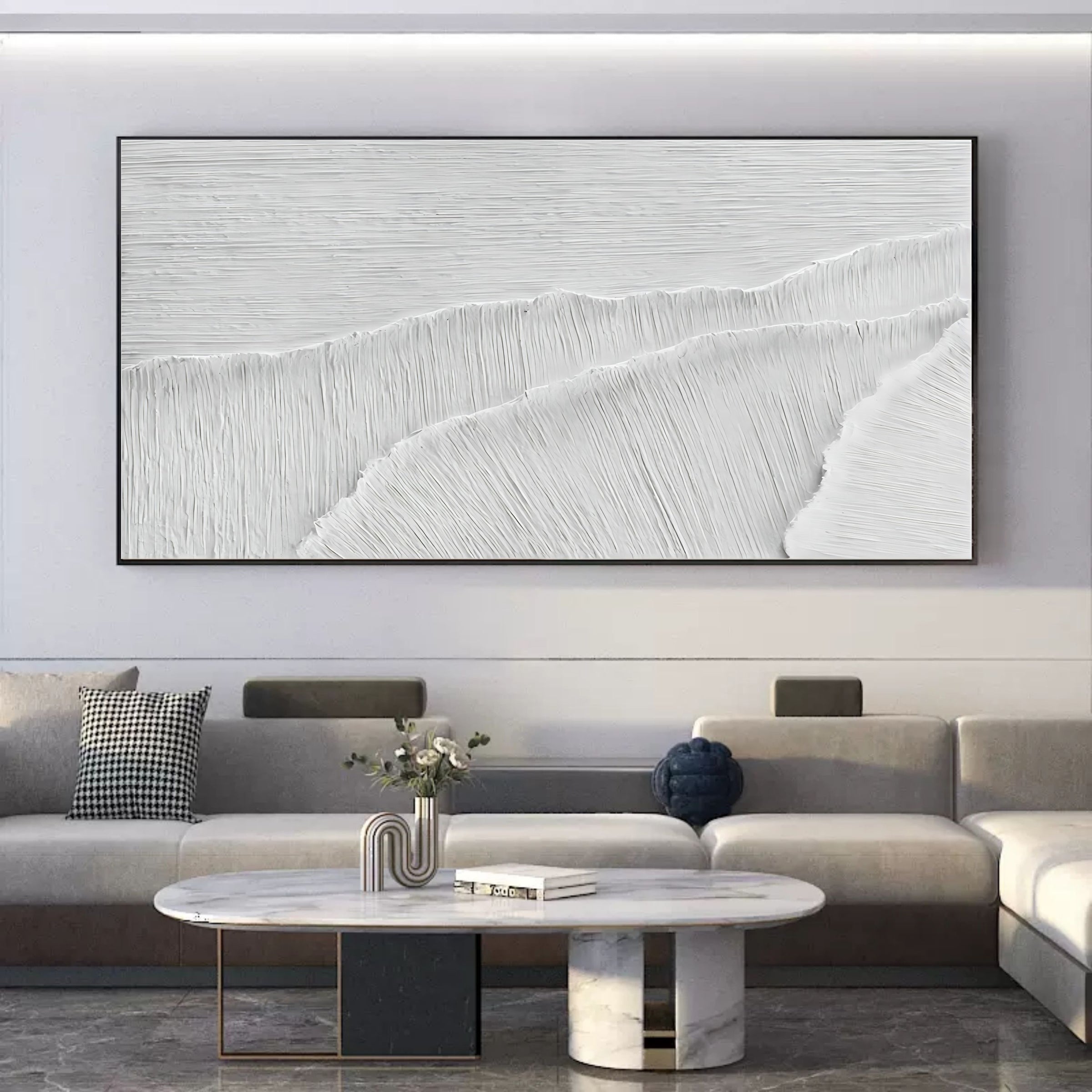 Oversized White 3D Abstract Painting Plaster Wall Art 3D Textured