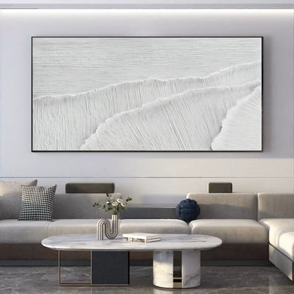 Oversized White 3D Abstract Painting Plaster Wall Art 3D Textured Acrylic Painting Minimalist Art