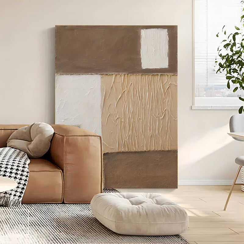Wabi-Sabi Wall Art Brown Abstract Canvas Painting Brown Minimalist Art Japanese Oil Painting