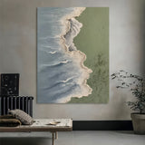 White and Green Beach Ocean Waves 3D Texture Painting Wabi-Sabi Wall Art Large Landscape Canvas Art