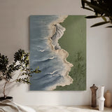 White and Green Beach Ocean Waves 3D Texture Painting Wabi-Sabi Wall Art Large Landscape Canvas Art